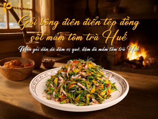 Gỏi bông điên điển tép đồng sốt mắm tôm trà Huế