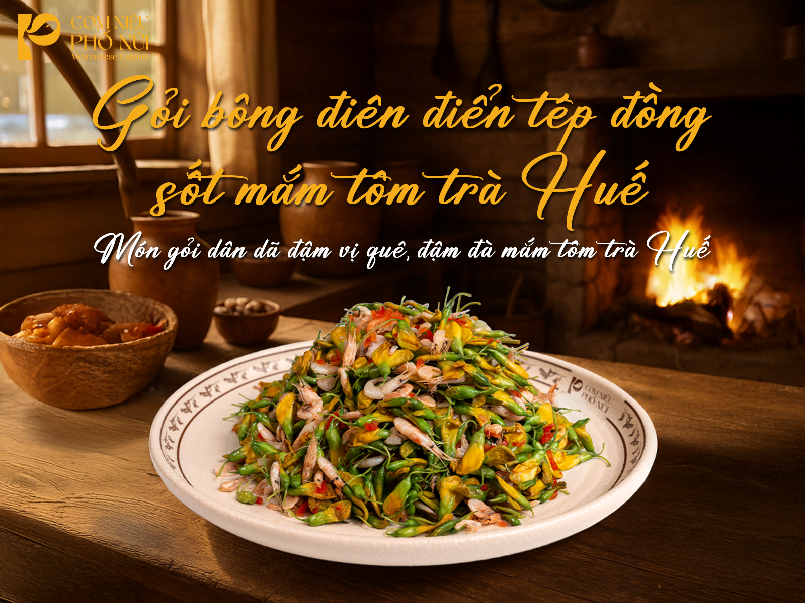 Gỏi bông điên điển tép đồng sốt mắm tôm trà Huế
